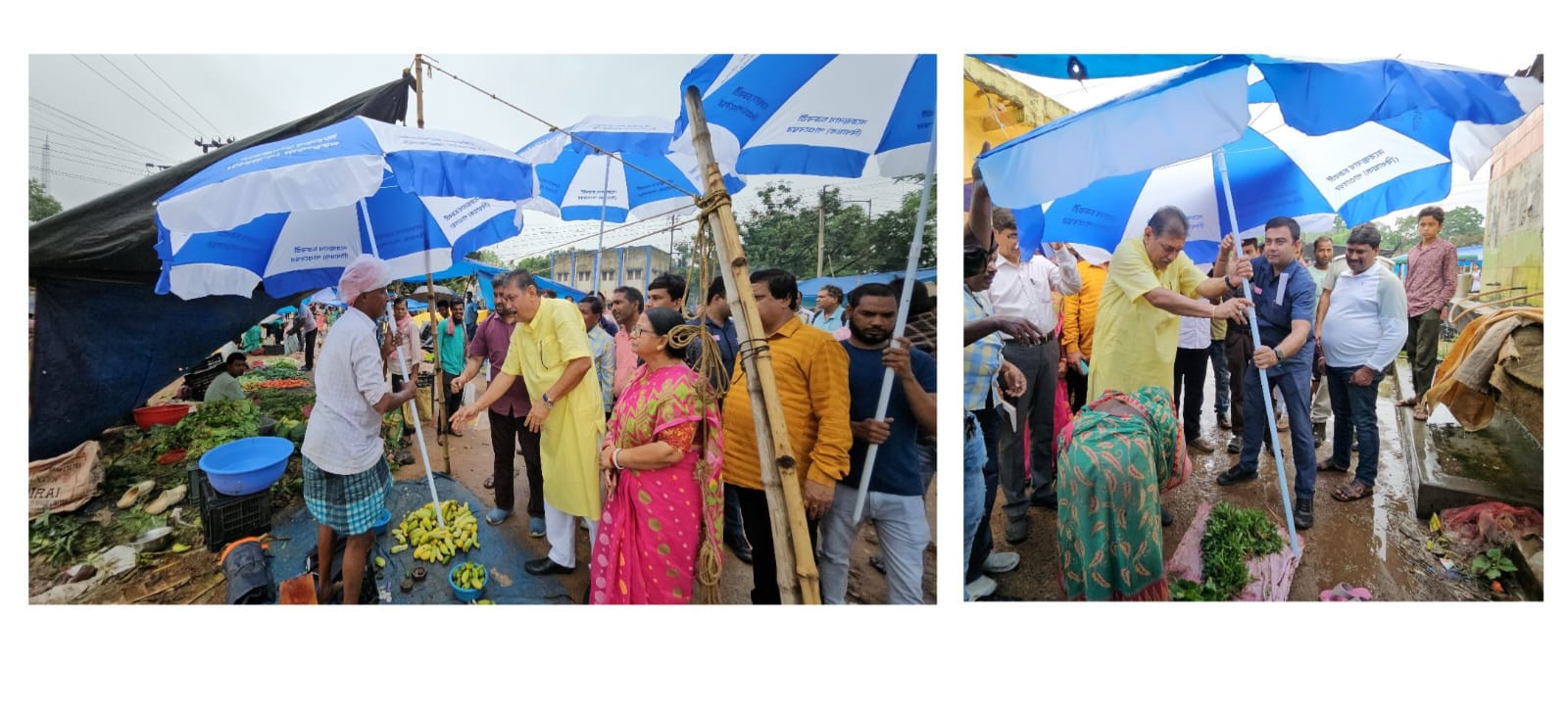 রোদ বৃষ্টি থেকে বাঁচতে হাটের ব্যবসায়ীদের বড় ছাতা উপহার দিলেন বিধায়ক